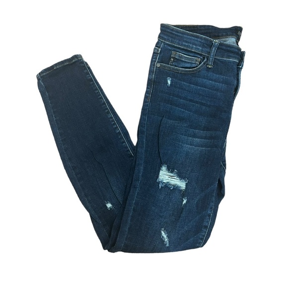 Judy Blue Skinny Fit Distressed Dark Wash Stretch Jeans Women Sz 11/30 JB82135DK - Picture 1 of 12